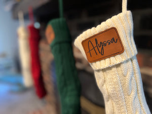 Customizable Cable Knit Family Christmas Stockings with Personalized Leatherette Patches