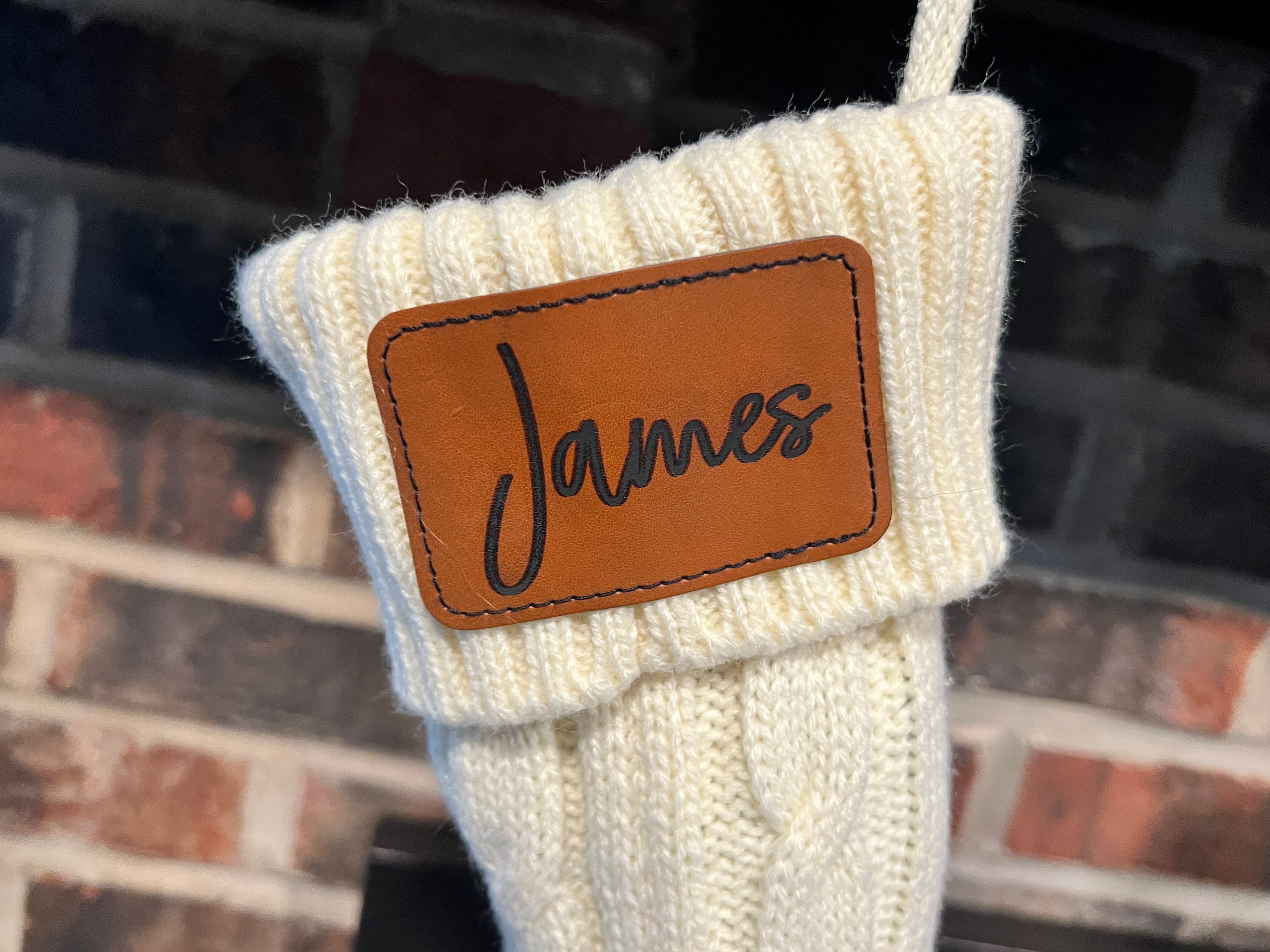 Customizable Cable Knit Family Christmas Stockings with Personalized Leatherette Patches