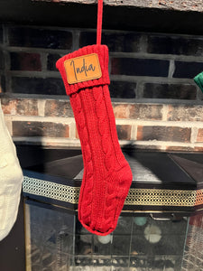 Customizable Cable Knit Family Christmas Stockings with Personalized Leatherette Patches