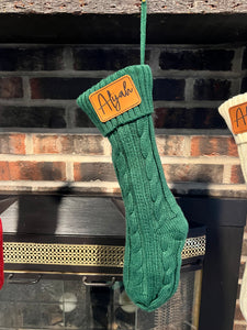 Customizable Cable Knit Family Christmas Stockings with Personalized Leatherette Patches