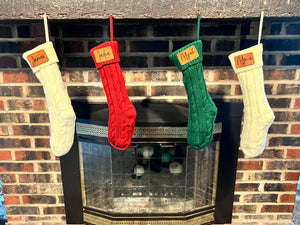 Customizable Cable Knit Family Christmas Stockings with Personalized Leatherette Patches