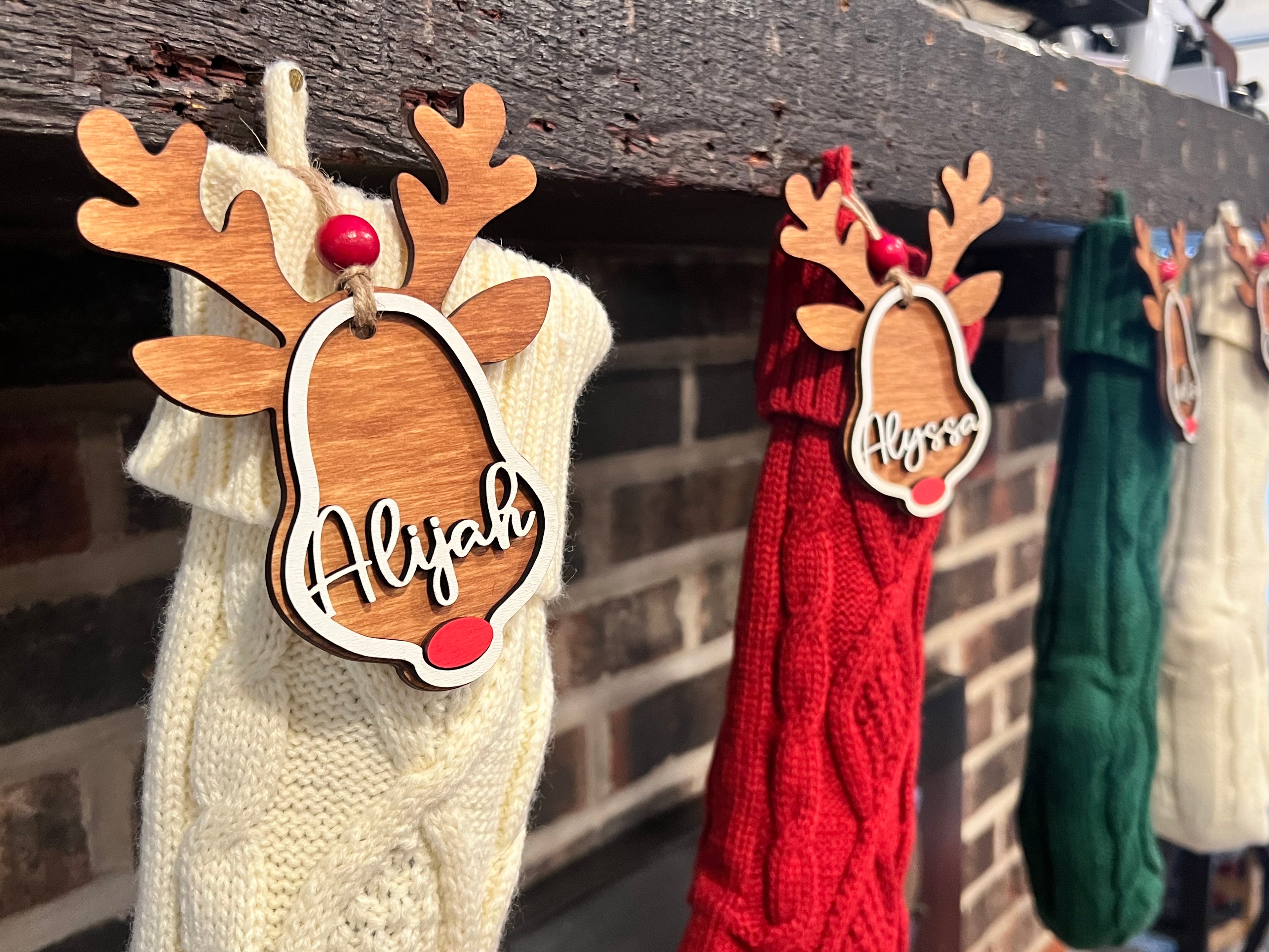 Handmade Reindeer Christmas Stocking Tags & Ornaments - Perfect for Holiday Decorating