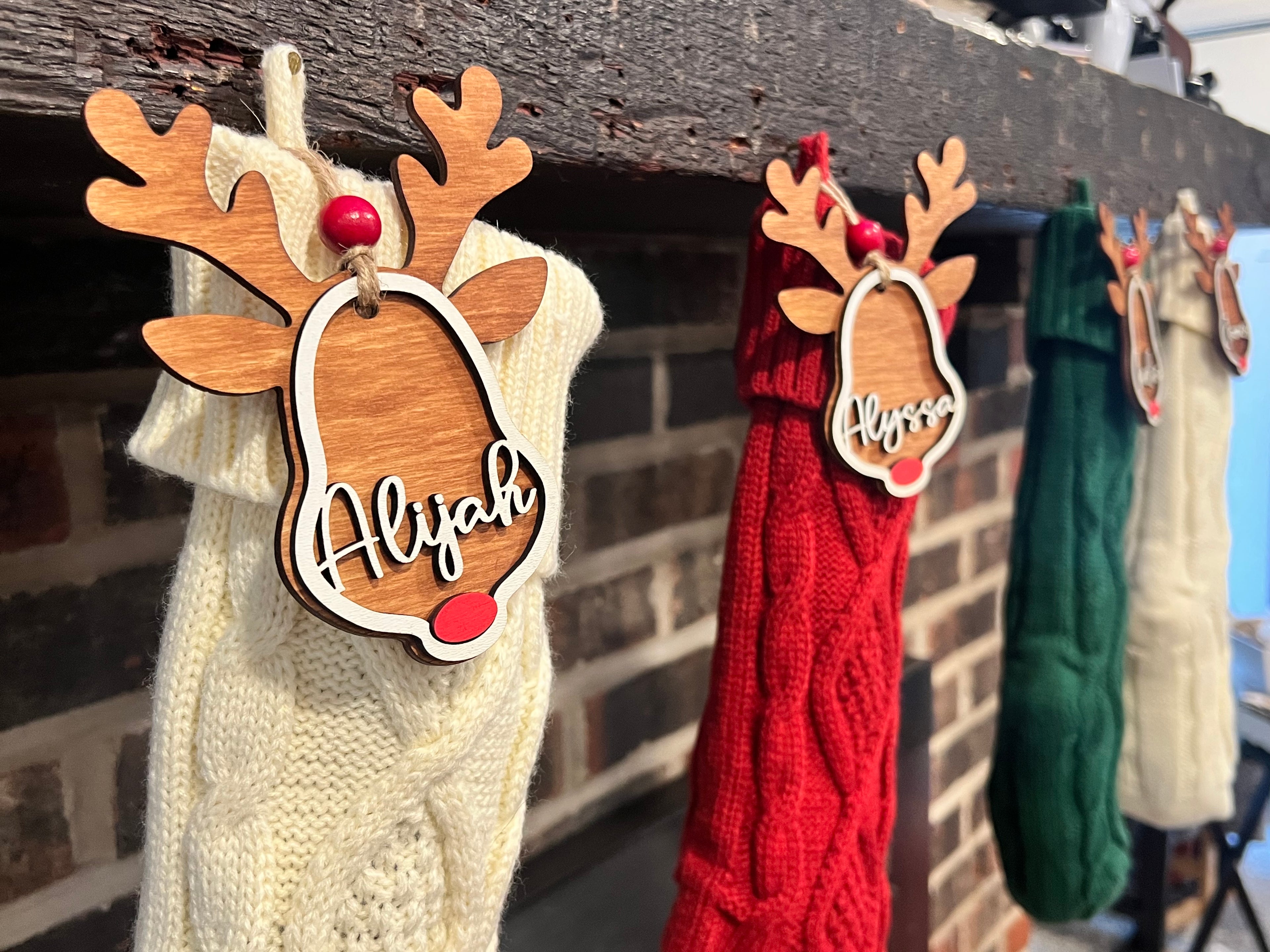 Handmade Reindeer Christmas Stocking Tags & Ornaments - Perfect for Holiday Decorating