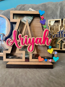 Custom Name Piggy Bank | Wooden Initial Savings | Personalized Money Box |