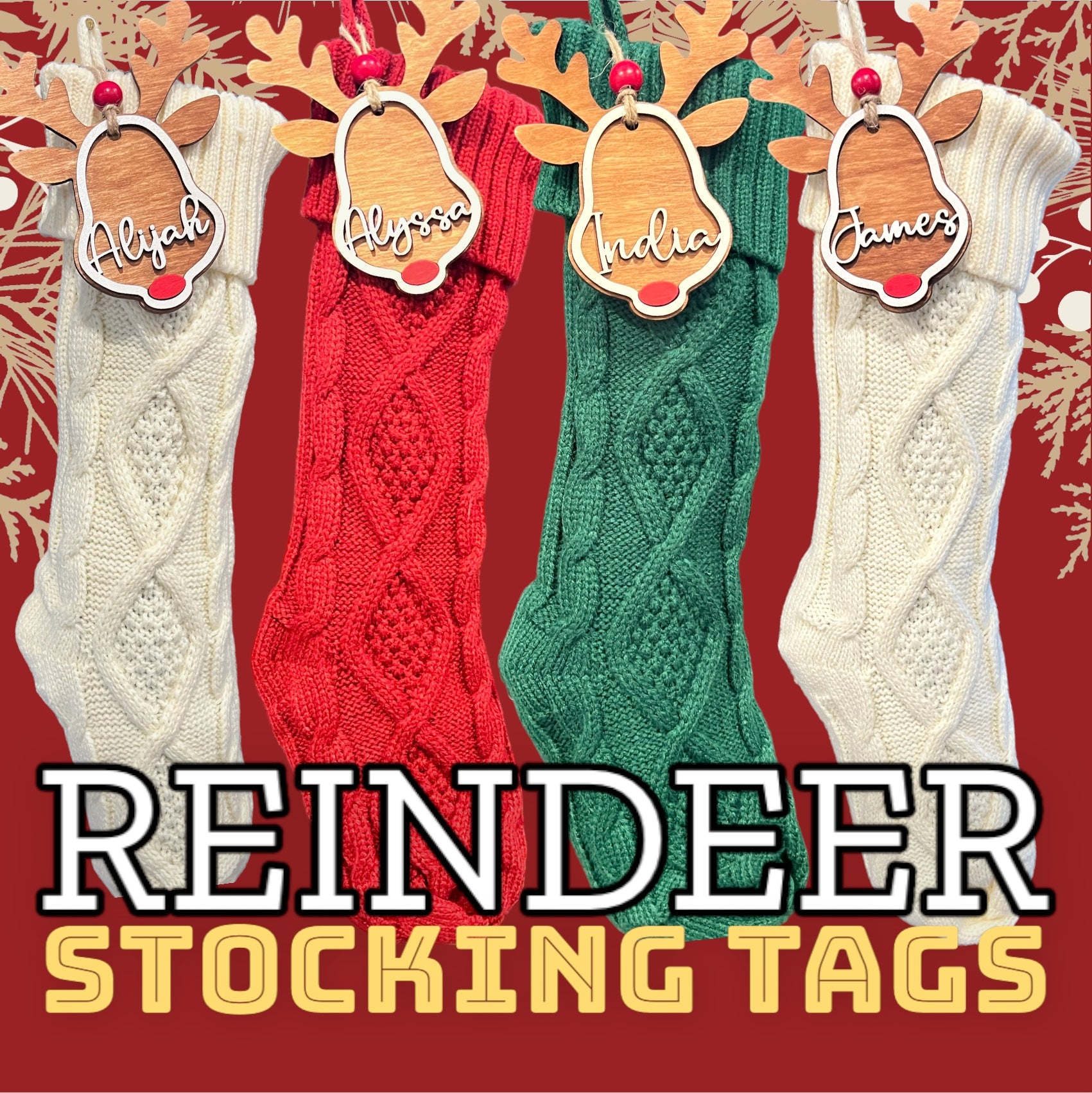 Handmade Reindeer Christmas Stocking Tags & Ornaments - Perfect for Holiday Decorating