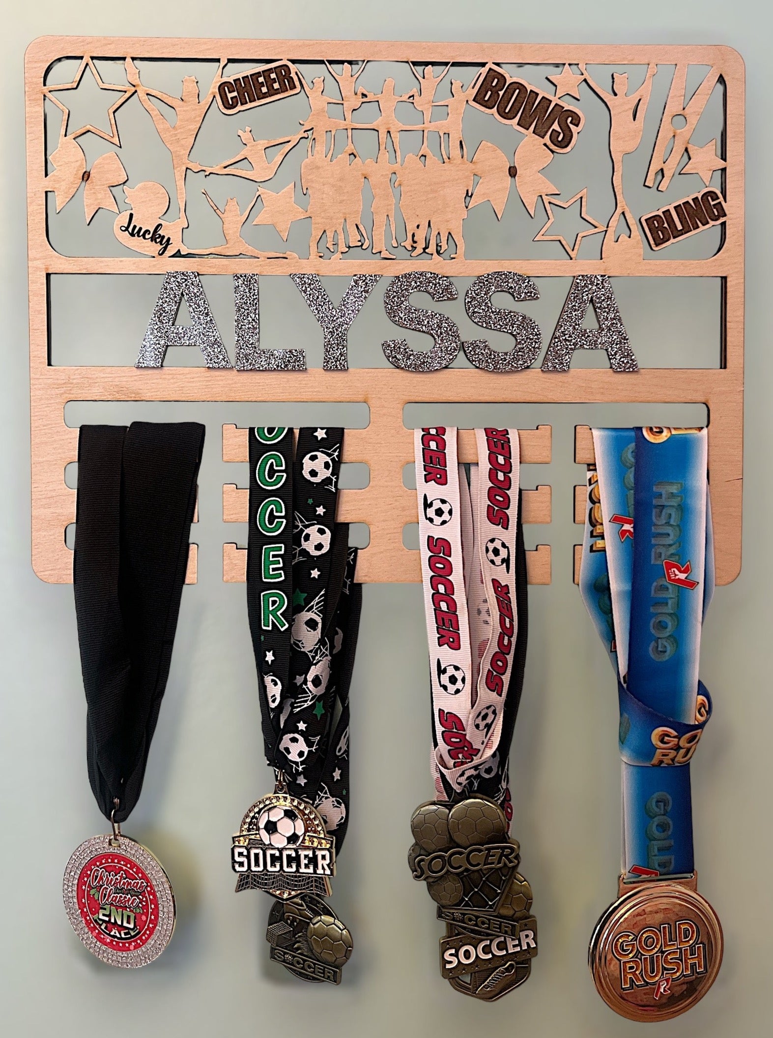 Elevate Your Space with Personalized Competitive Cheer Medal Holder