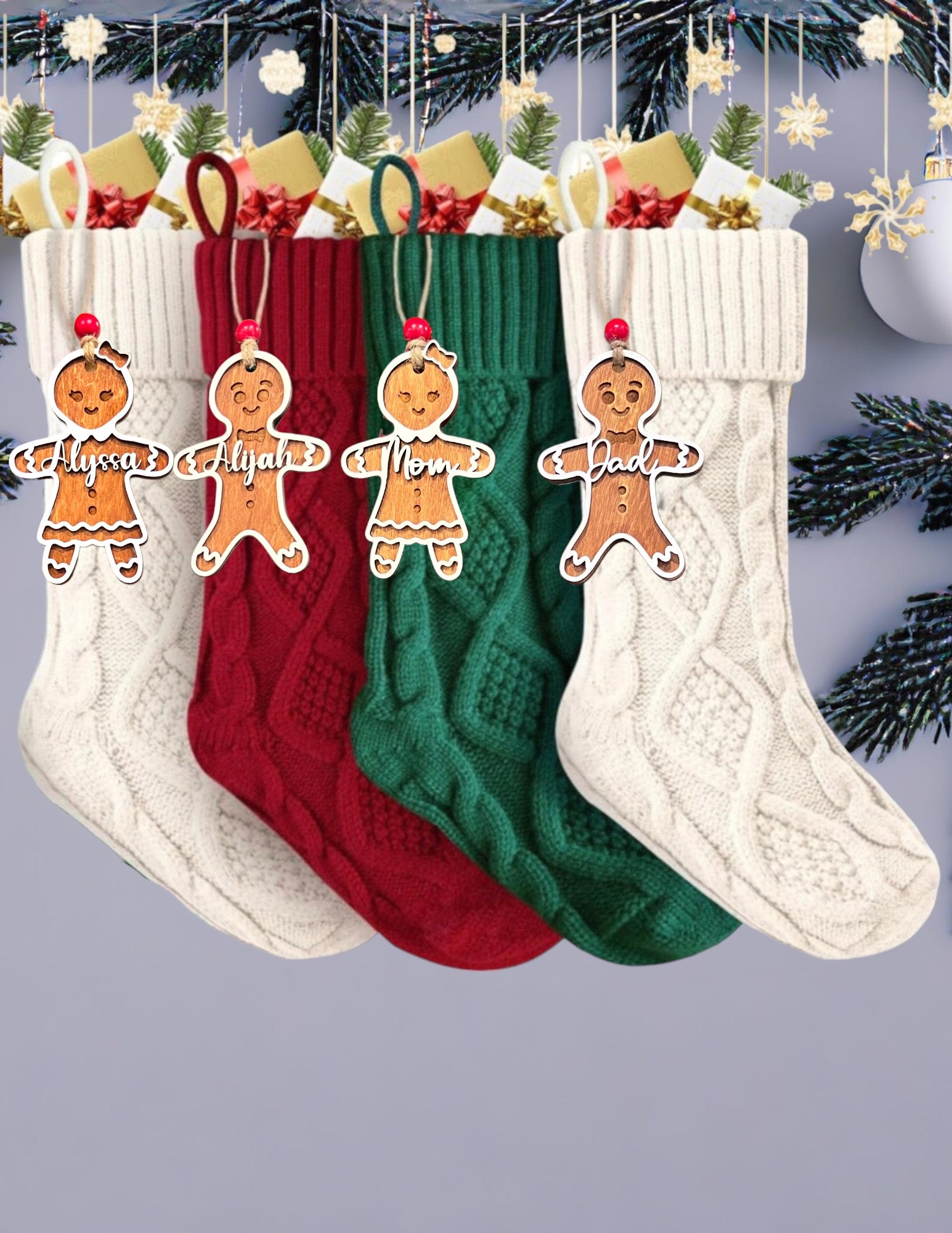 Personalized Christmas Gingerbread Family Ornaments/ Stocking Tags