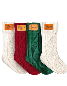 Customizable Cable Knit Family Christmas Stockings with Personalized Leatherette Patches