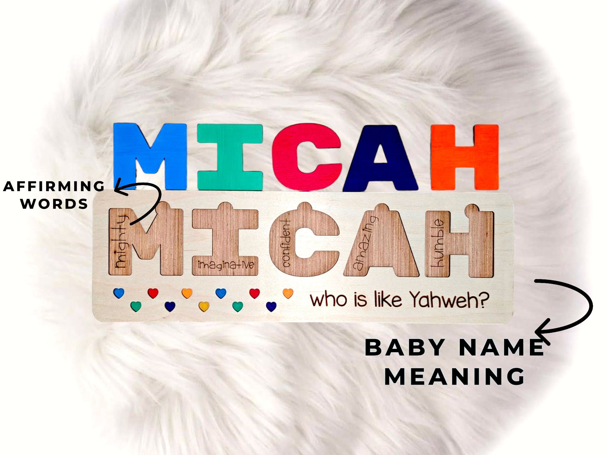 Name Puzzle, Name Meaning Puzzle, Personalized Gift for Baby and Toddler, Natural Wooden Puzzle, First Birthday Gift