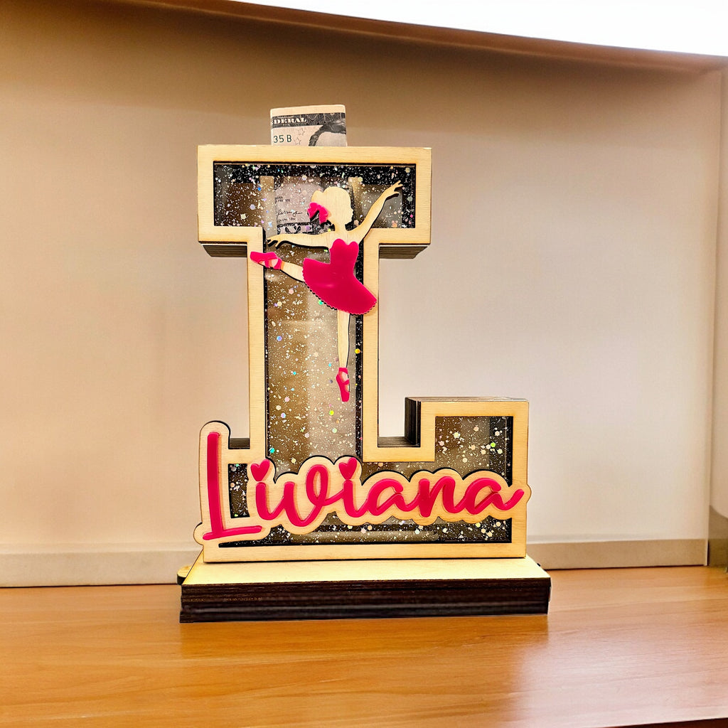 Custom Name Piggy Bank | Wooden Initial Savings | Personalized Money Box |